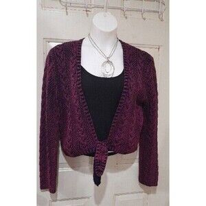 Vintage Womens Sweater The Territory Ahead Cable Knit Pink Black  Sz L Tie Front